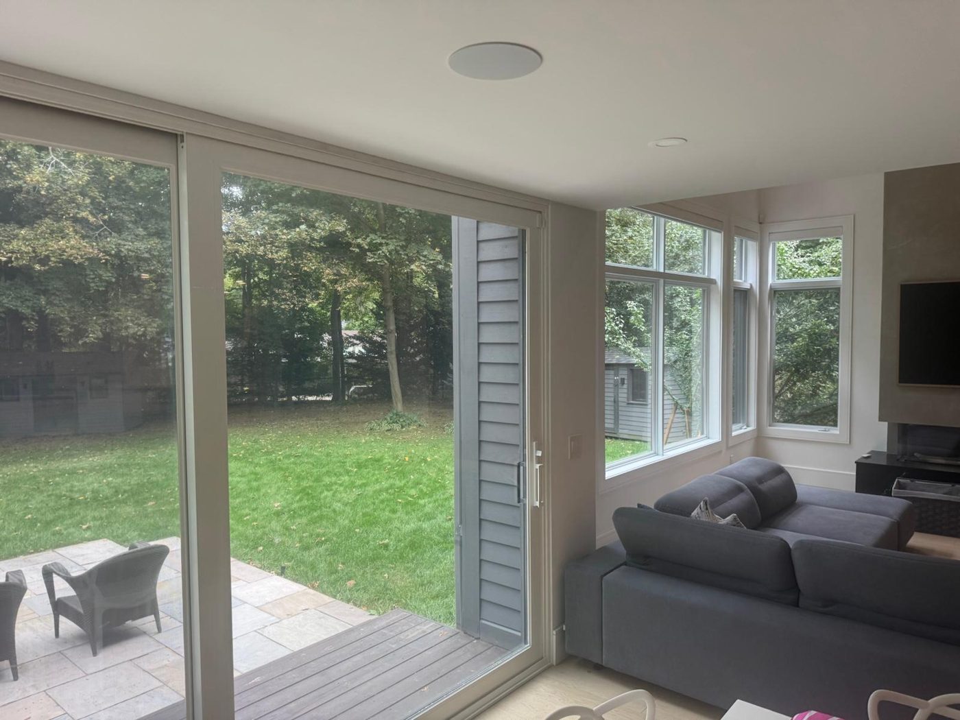 Sliding patio door and family-room windows with clear security film